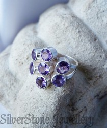 RP227 sterling silver multi amethyst ring